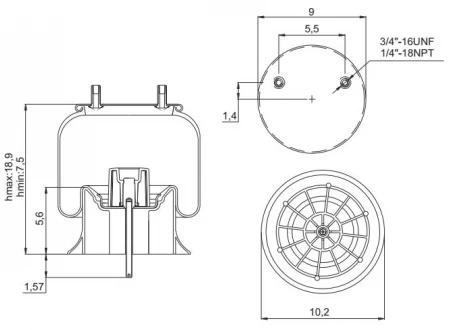 Elite Truck Parts Air Spring - Rolling Lobe - Hendrickson | ETP-9978